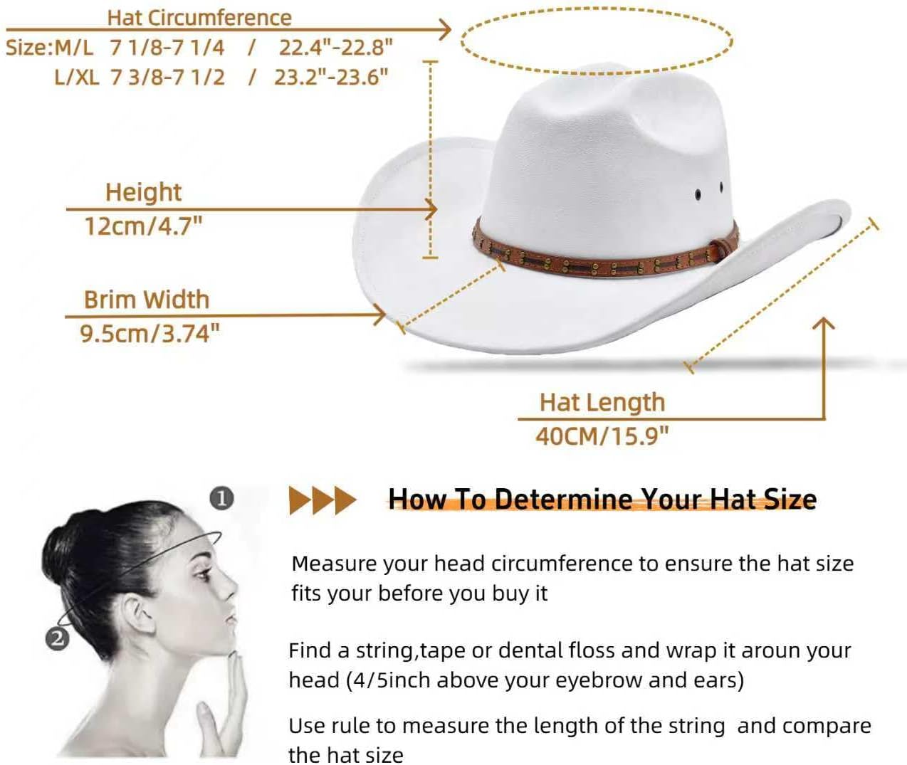 Cowboy Hat for Men and Women - Cattleman Wide Brim Western Cowgirl Hat with Gift Packaging - Image 3