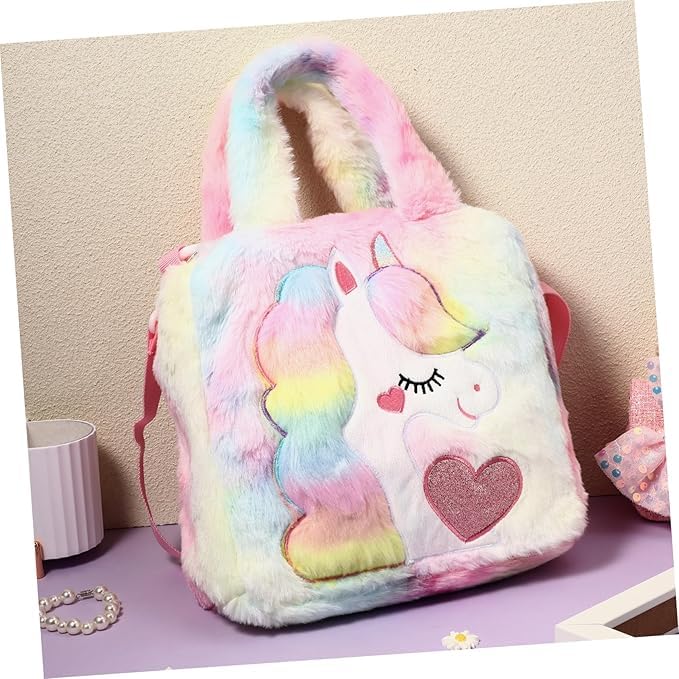 Image of Unicorn Cute Soft Crossbody Backpack /Unicorn Soft Fur Bag /Standard Backpack /School Bag /Multicolor /Soft Faux Fur Cute Purse For Girls & Women (Pack of 1)