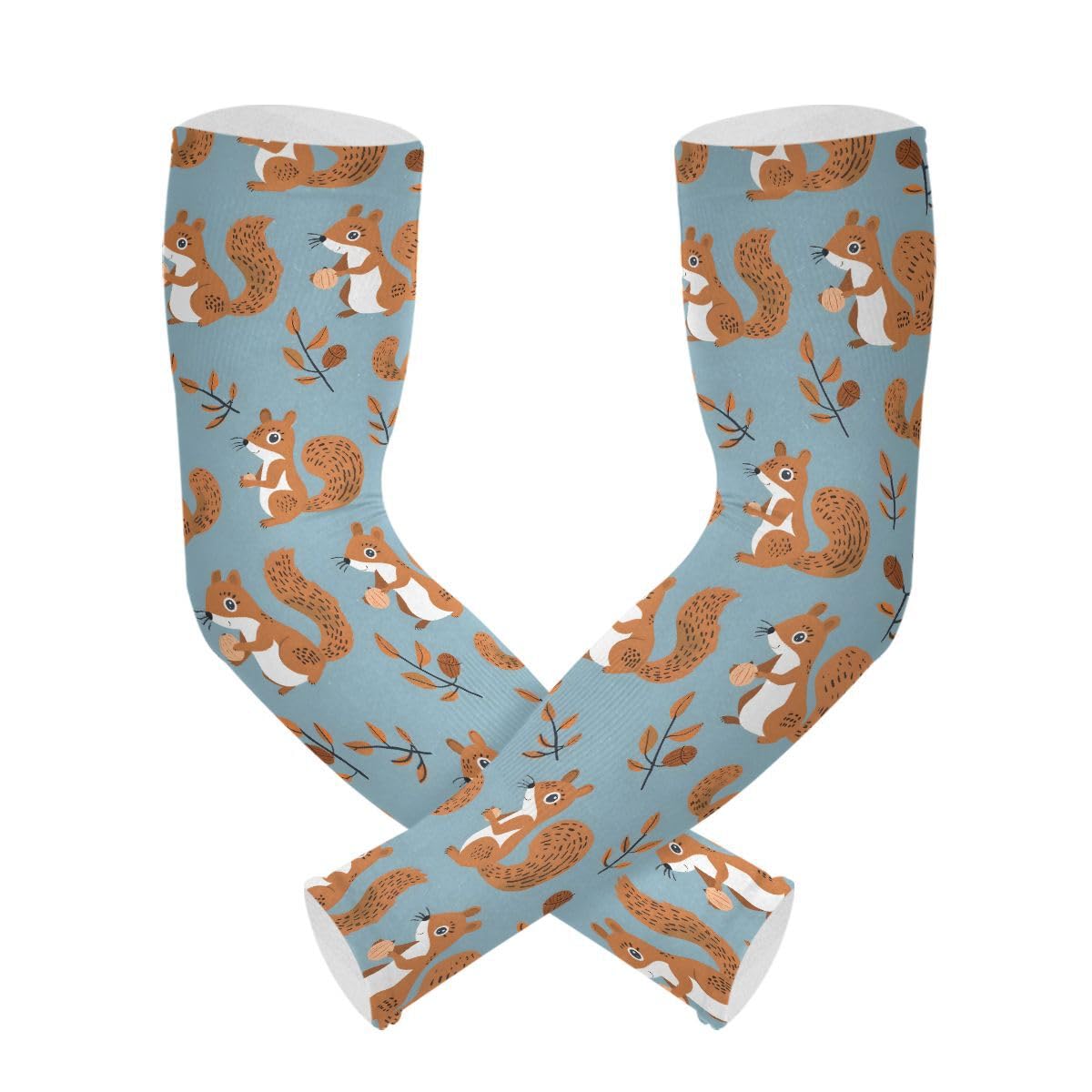 ALAZA Squirrel Holding Nuts Gardening Sleeves Cooling Arm Sleeves Sun Protection Thumb Hole Arm Covers for Women Men