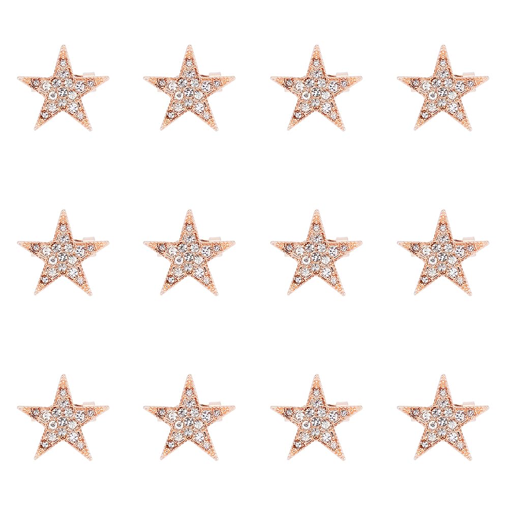 SUPERFINDINGS 12PCS Star Brooch Pin Alloy Pentagram Brooches Rose Gold Rhinestone Badge Metal Brooch Pins for Dress Sweater Scarf Berets Bag Decorations