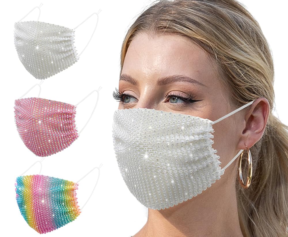Auriviz 3 Pcs Multi Color Fashionable Sequin Womens Mesh Masks Christmas Halloween Shining and Glowing Masks Decorative Face Protection Covers Nightclub Party Covers Christmas Birthday Gifts