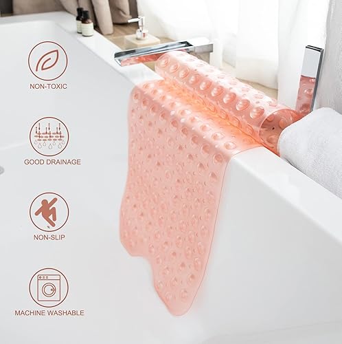 Vista 84 de Alfombrillas para bañera de ducha, extra largas, antideslizantes, de 39 x 16 pulgadas, con orificios de drenaje y ventosas, lavable a máquina