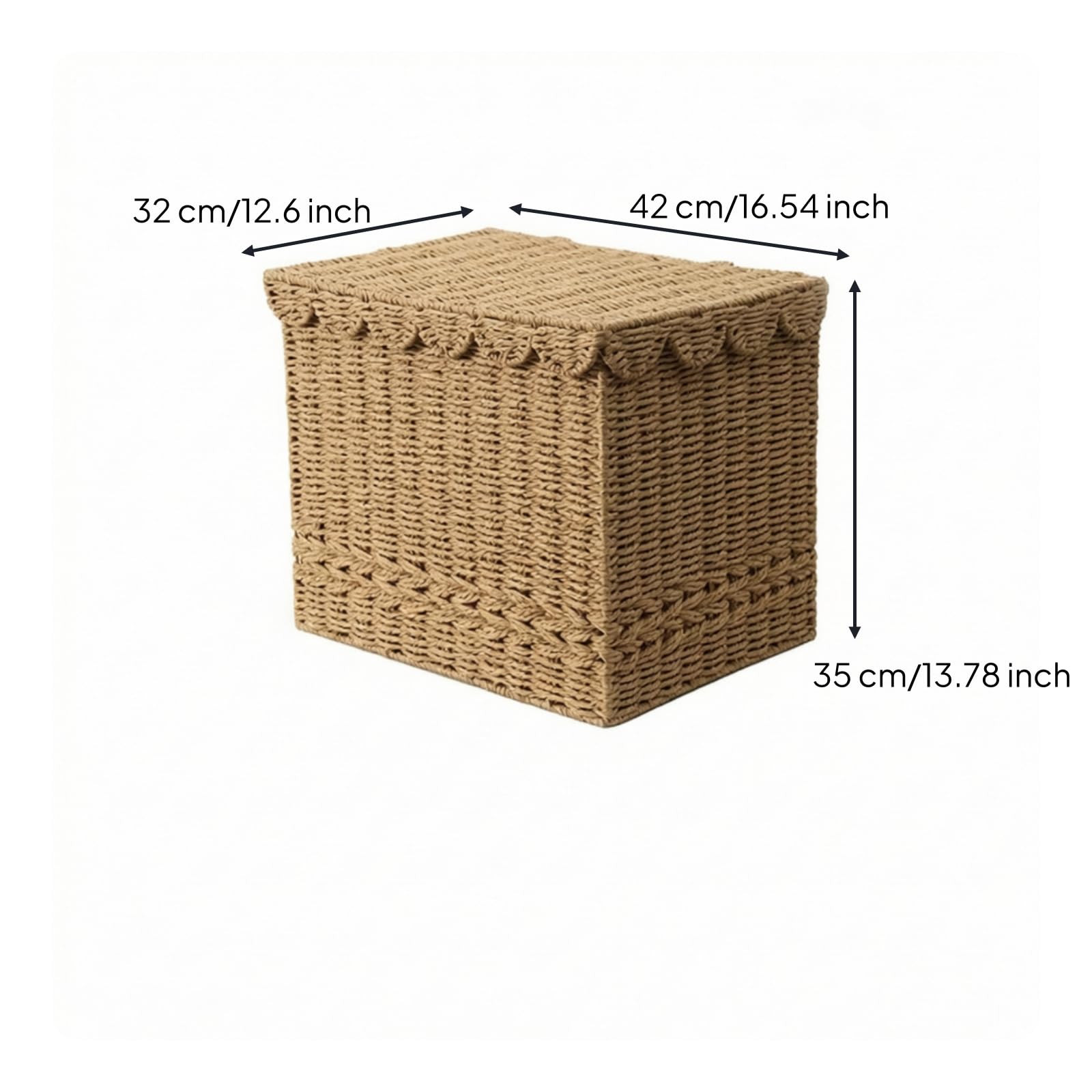 Baoblaze Cesto Portabiancheria Cesta Contenitore Paniere con Coperchio in Corda Intrecciata con Pizzo E Fodera Interna Adatto Cameretta 42cmx40cmx35cm