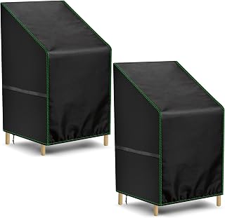 Zocipro 2 Pcs Outdoor Garden Chair Covers Waterproof 64 * 64 * 70/120cm | 210D Oxford Heavy Duty Outdoor Chair Covers, Windproof Anti-UV Patio Stacking Chair Cover with Drawstring for Patio Garden