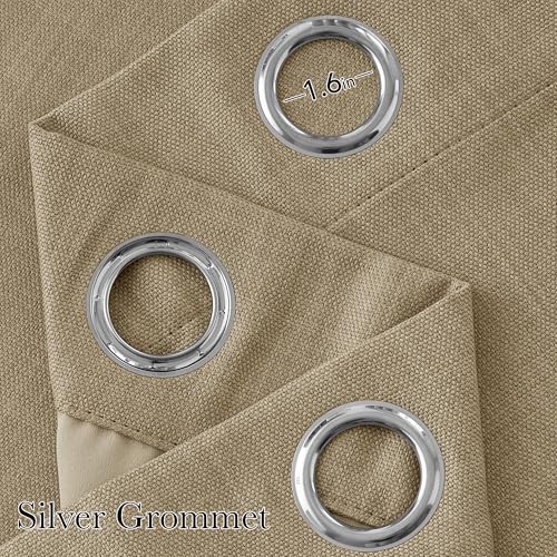 Image of NICETOWN Short Faux Linen Oatmeal Blackout Curtains 63 inches Long for Kitchen - Privacy Panels for Living Room Bedroom, Modern Farmhouse Style Easy Care Grommet Top, 2 Panels, W42 by L63