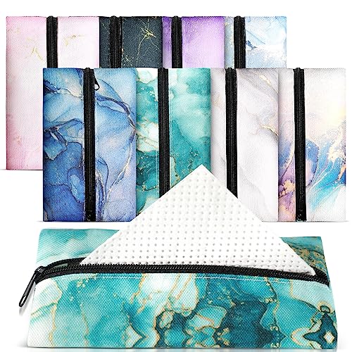 Sweetude 16 Pcs Tissues Purse Pocket 5.2 x 3.2 Inch Marbling Print Tissue Holder 8 Styles Travel Tissue Pouch Fabric Zipper Enclosed Tissue Pouch Reusable Flower Pattern Tissues Purse for Coins Travel