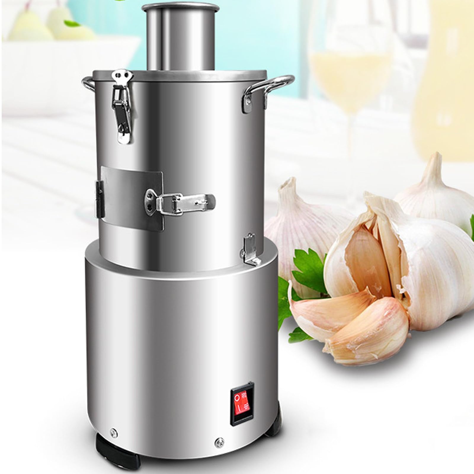 KnoblauchschäLmaschine,200w Automatic Commercial Garlic Peeling Peeler Slicers Peel Stainless Steel Machine- FüR Getrockneten Knoblauch,Silver