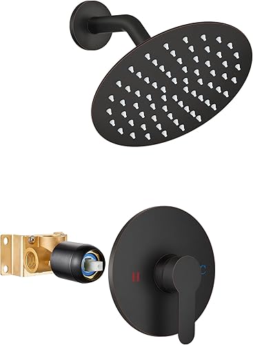 Airuida - Juego de llave de regadera, cabezal de ducha de lluvia redondo de 20 cm, kit de ajuste de ducha de mango único de acero inoxidable SUS304,