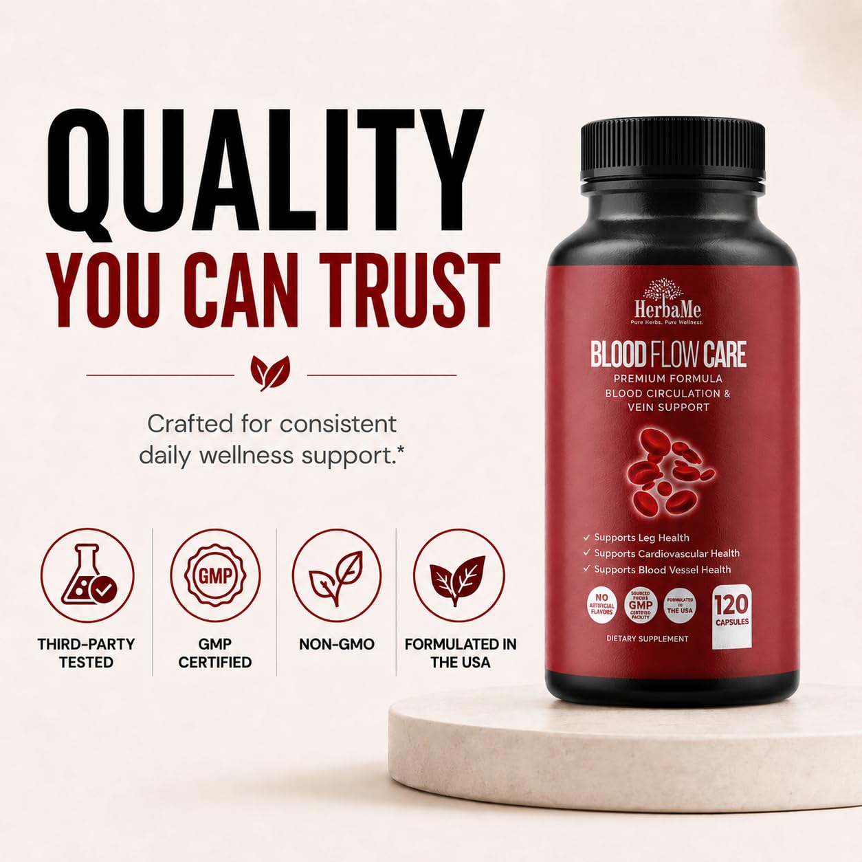 HerbaMe Blood Flow Care Blood Circulation & Leg Vein Support, 120 Capsules — Amazon image 8