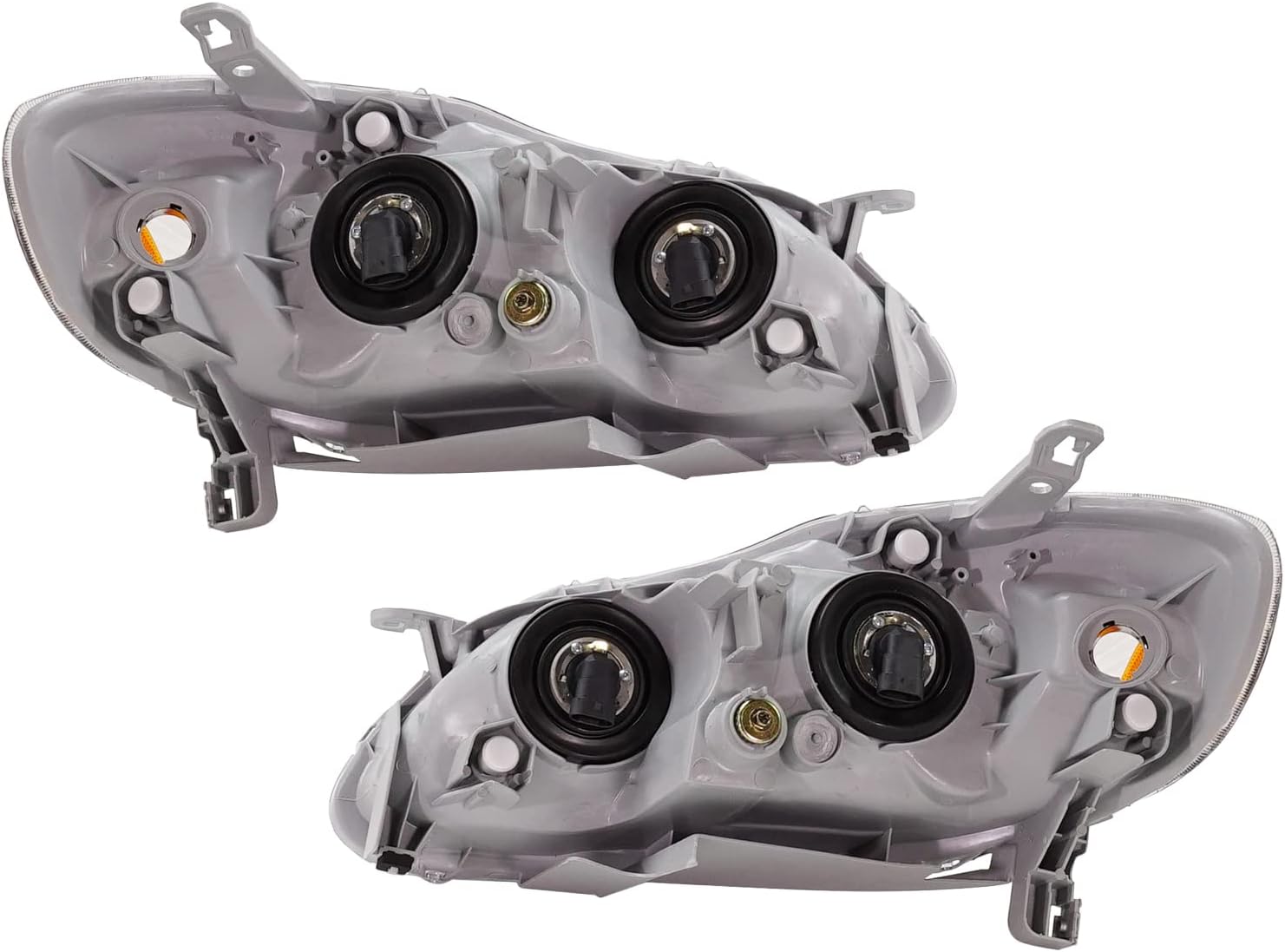 AmeriLite Chrome Replacement Halogen Headlights For 2003-2008 Toyota Corolla Sedan (Pair) High/Low Beam Bulb Driver and Passenger Side Included, Vehicle Light Assembly, Clear