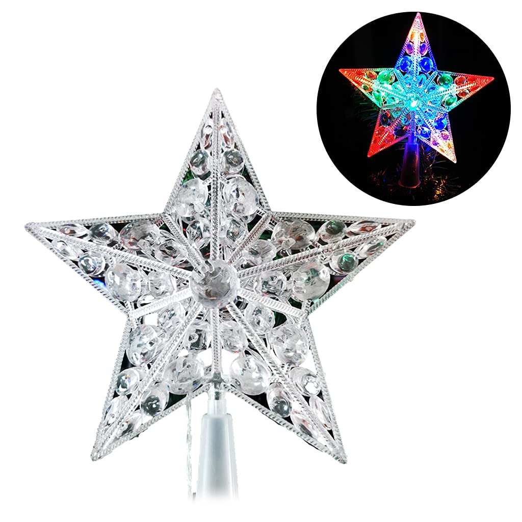 Kalttoy Colorful Nordic Christmas Tree Star With Led Light Battery Crystal Bead Treetop Lighted Star Outdoor
