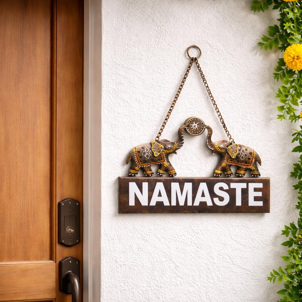 RSN Metal Elephant Namaste Door Hanging for Home Entrance | 14.5 Inch Traditional Wall Decor with Chain | Festive & Housewarming Gift-image-15