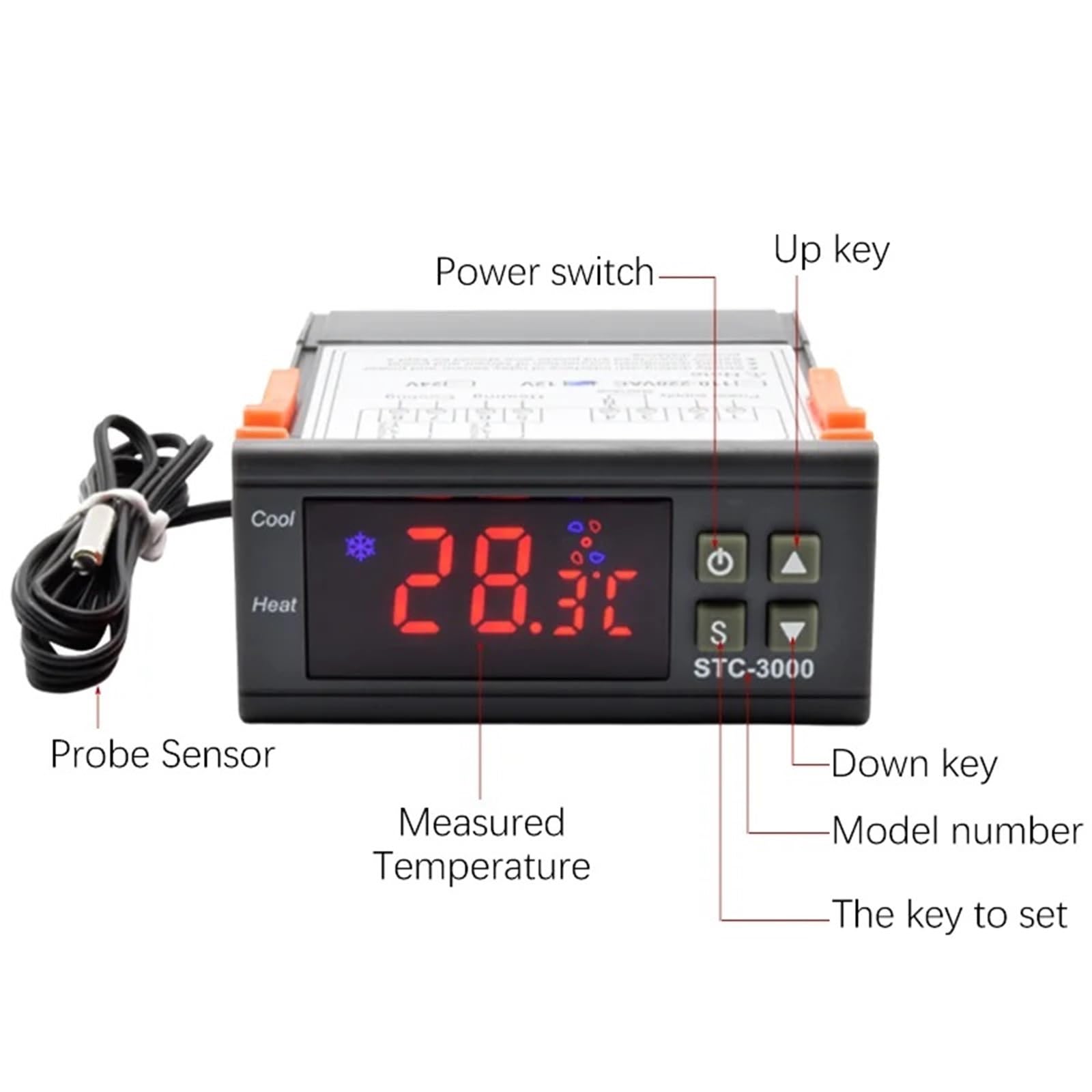 STC-3000 LED cyfrowy mikrokomputerowy regulator temperatury, termostat z wyświetlaczem C/F AC220 V DC12 V ogrzewanie chłodzenie termoregulator (DC 12 V)