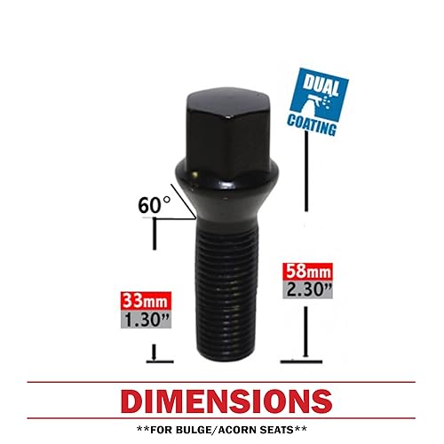 Vista 25 de Wheel Accessories Parts 20 piezas de pernos de asiento de bellota M12 x 1.5 12x1.5 0.669 in hexagonal 1.181 in longitud de rosca acabado cromado
