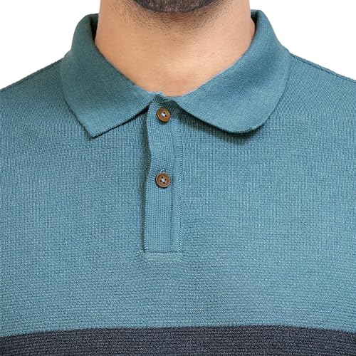 Image of Kalt Mens Basic Solid Full Sleeves Polo Cotton Blend Knitted Regular Fit Polo-Neck T-Shirts with Collar Stylish