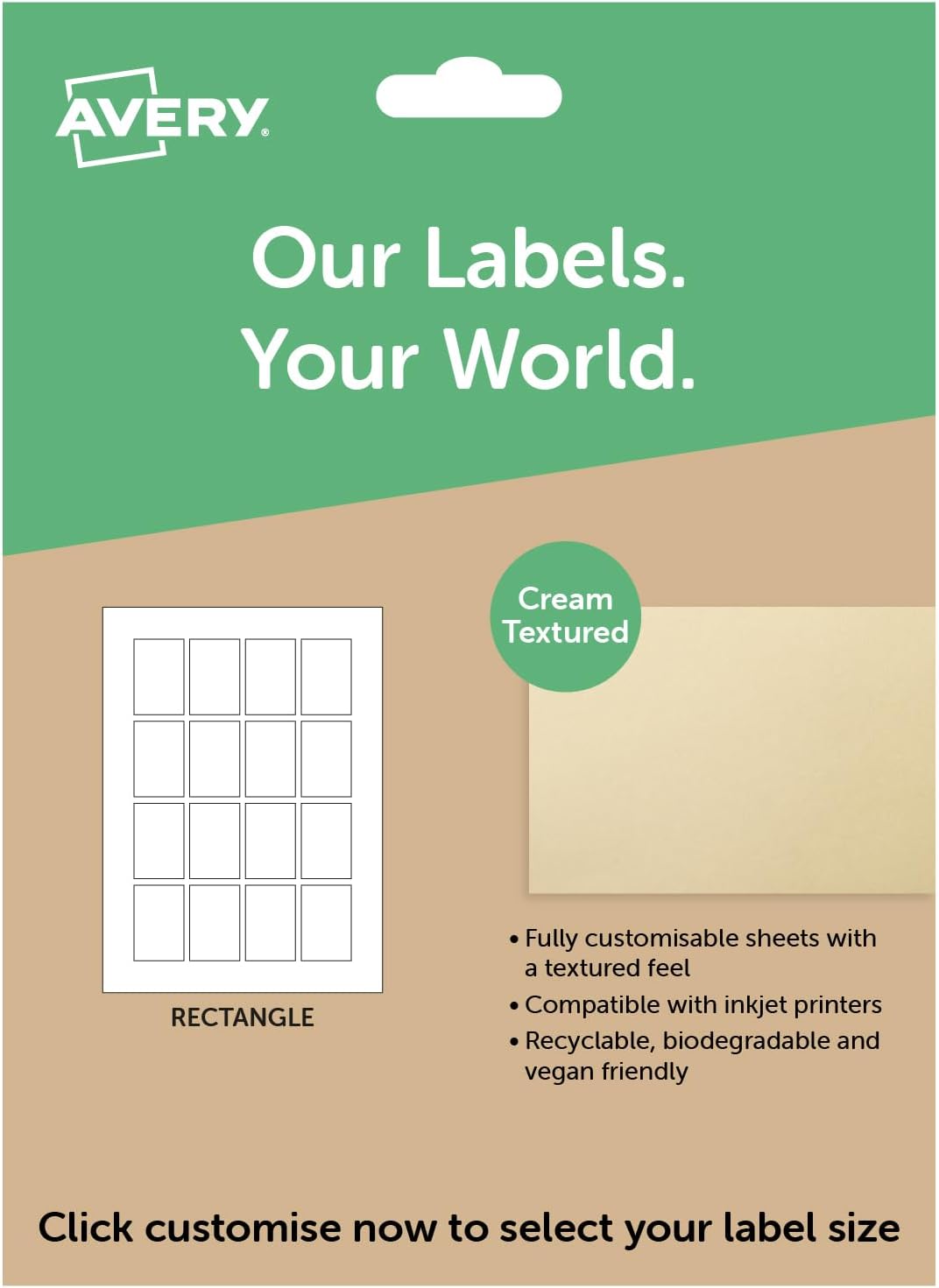 Custom Rectangle Cream Textured Labels โ A4 Printable Sticker Sheets, Custom Size and Shape for Inkjet & Laser Printers, Personalise Products, Gift & Candle Labelling