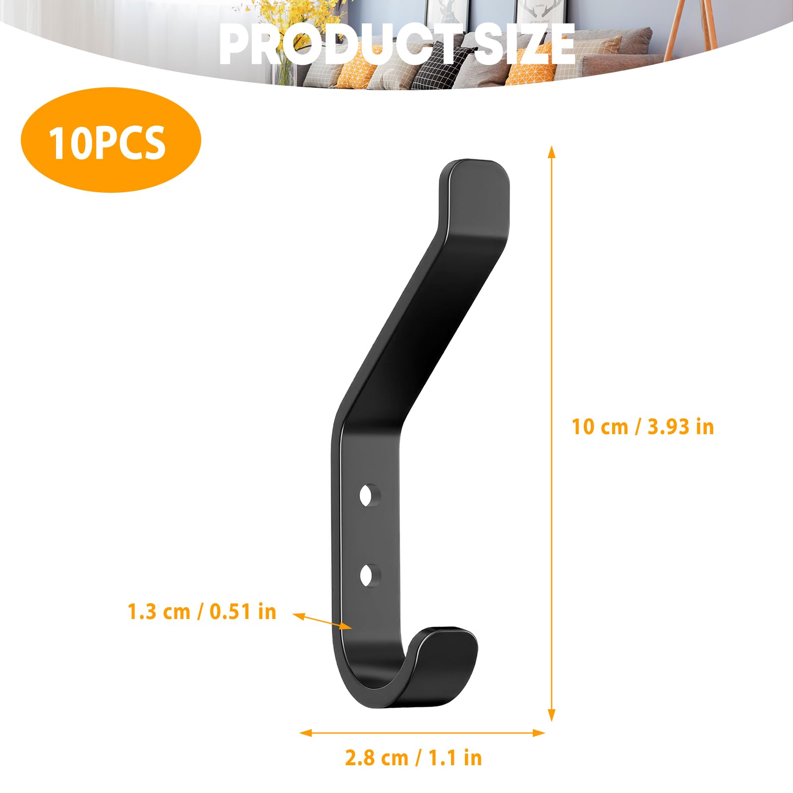 Jasfyee 10 Pack Wall Hooks for Hanging Coats Screw in Wall Mounted Coat Hanger Heavy Duty Black Hat Hooks for Hanging Clothes Towel - Image 4