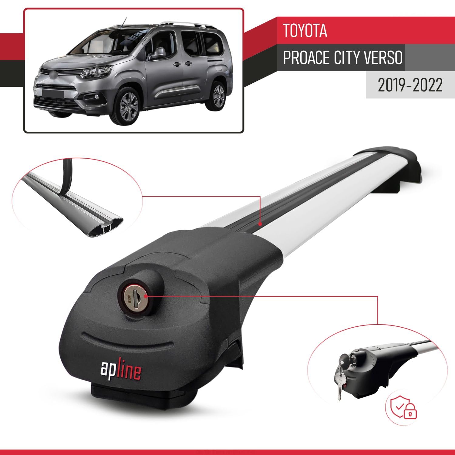 Compatibile con Toyota Proace City Verso 2019-2022 Ace-1 Barre Tetto Portapacchi Auto Barre Portatutto Grigo Alluminio 2 Barre