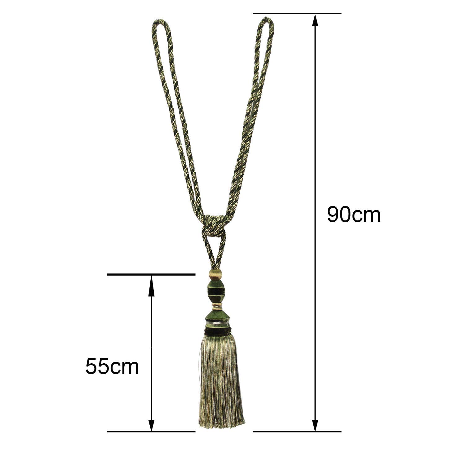 Embrasses de rideaux élégantes faites à la main - Luxueuses embrasses de rideaux à pompons - Pour décoration de maison ou de bureau - Vertes - 2