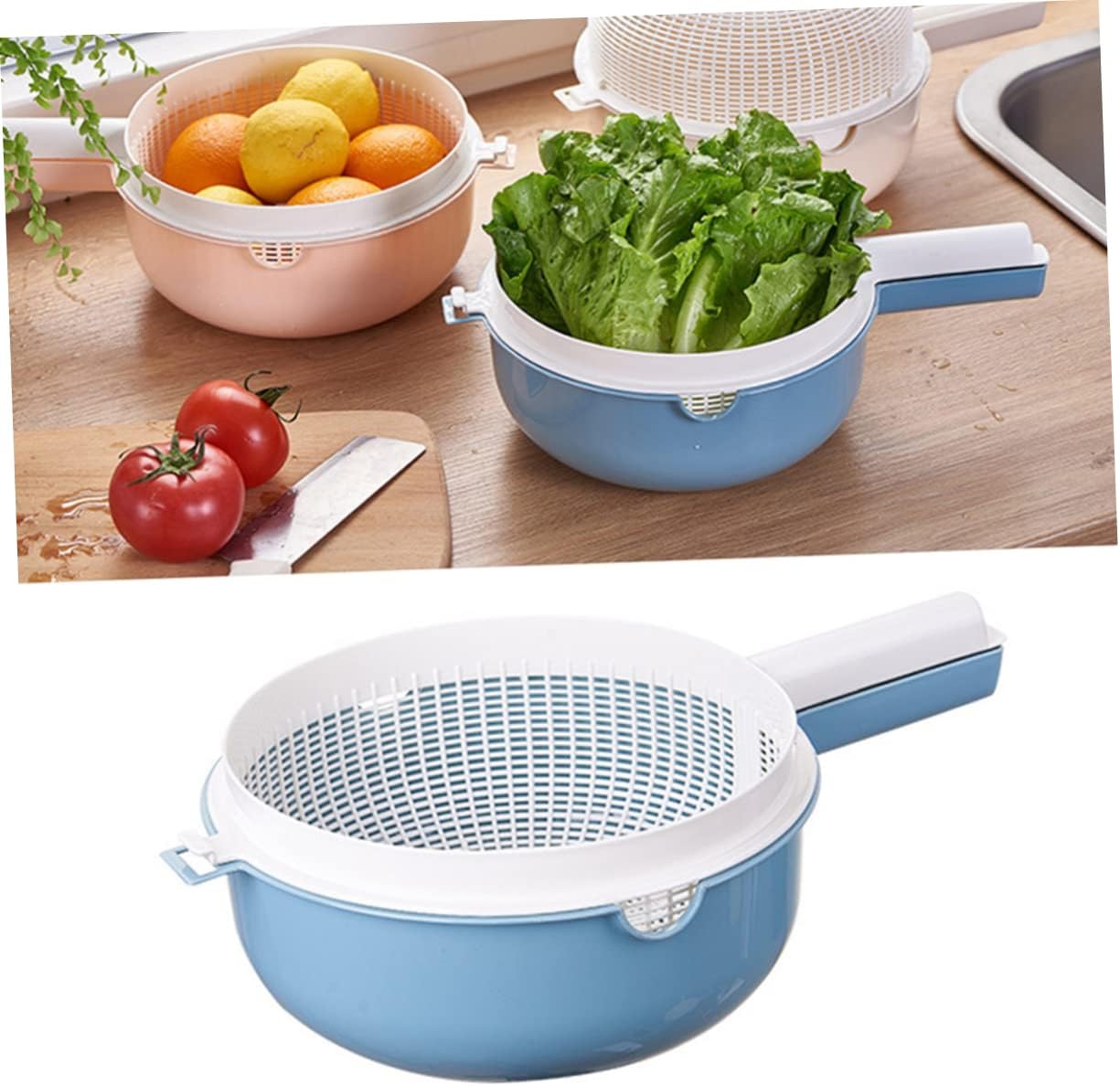 Rice Washing Filter Basket with Handle 2 Pcs Kitchen Sink Strainer Basket with Storage