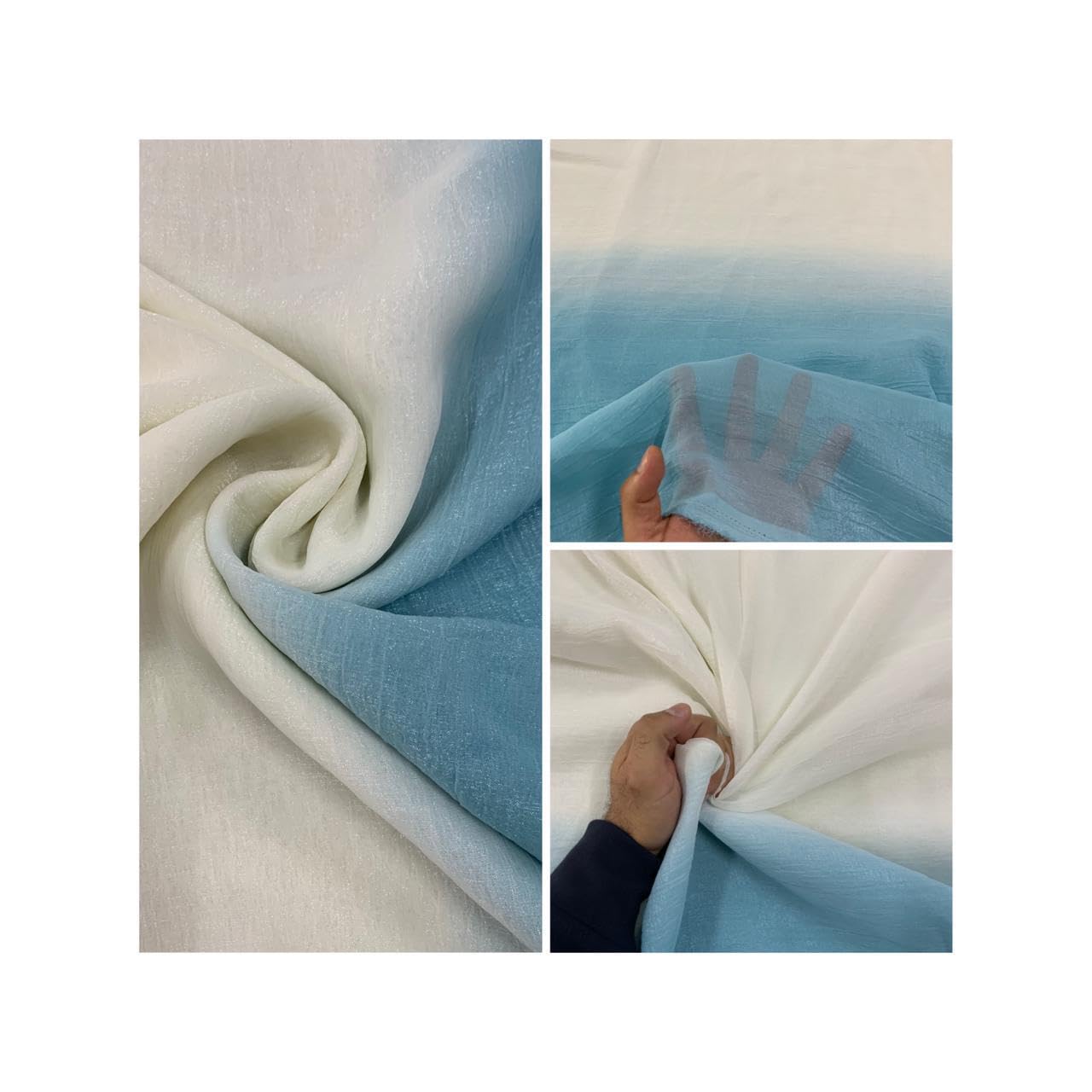 Ombre Shaded Crepe Satin Fabric (70% Cream + 30% Dyed Tone) Shiny Smooth Dress Material | 44 Inch Width -Lining Needed - Perfect for Suit, Kurti,Stitching (Firoziii, 1.5 Meter)-image-37