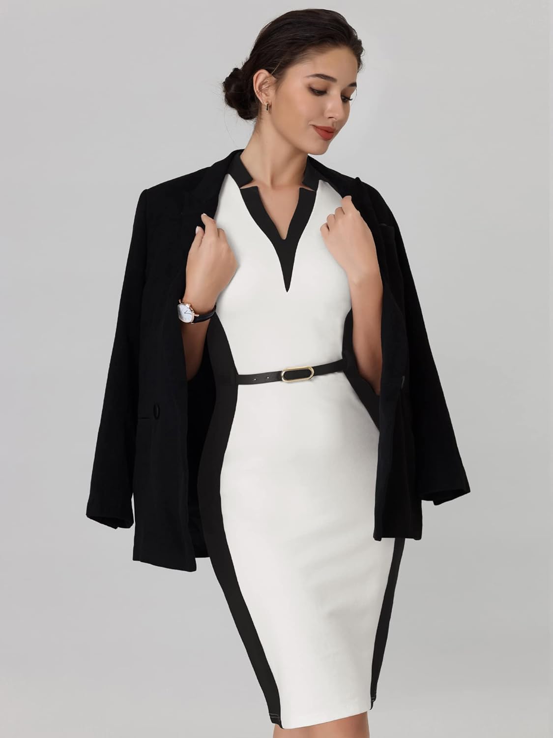 Women's Sheath Dress Office Contrast Color Business Dresses - Image 3