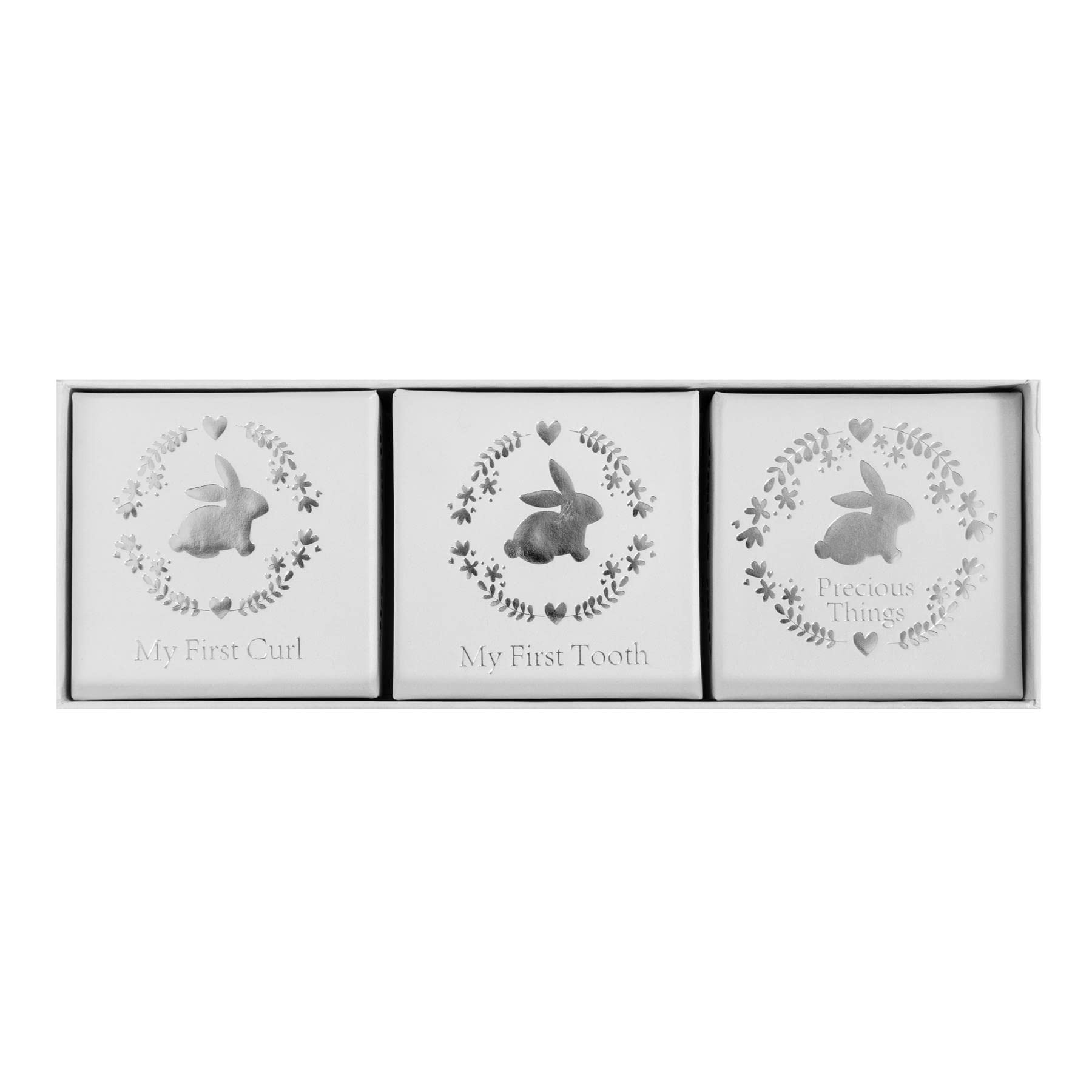 Set of 3 Keepsake Boxes, Tooth / Curl / Precious Things for Baby Shower New Baby or Chritening 9783, White - Image 3