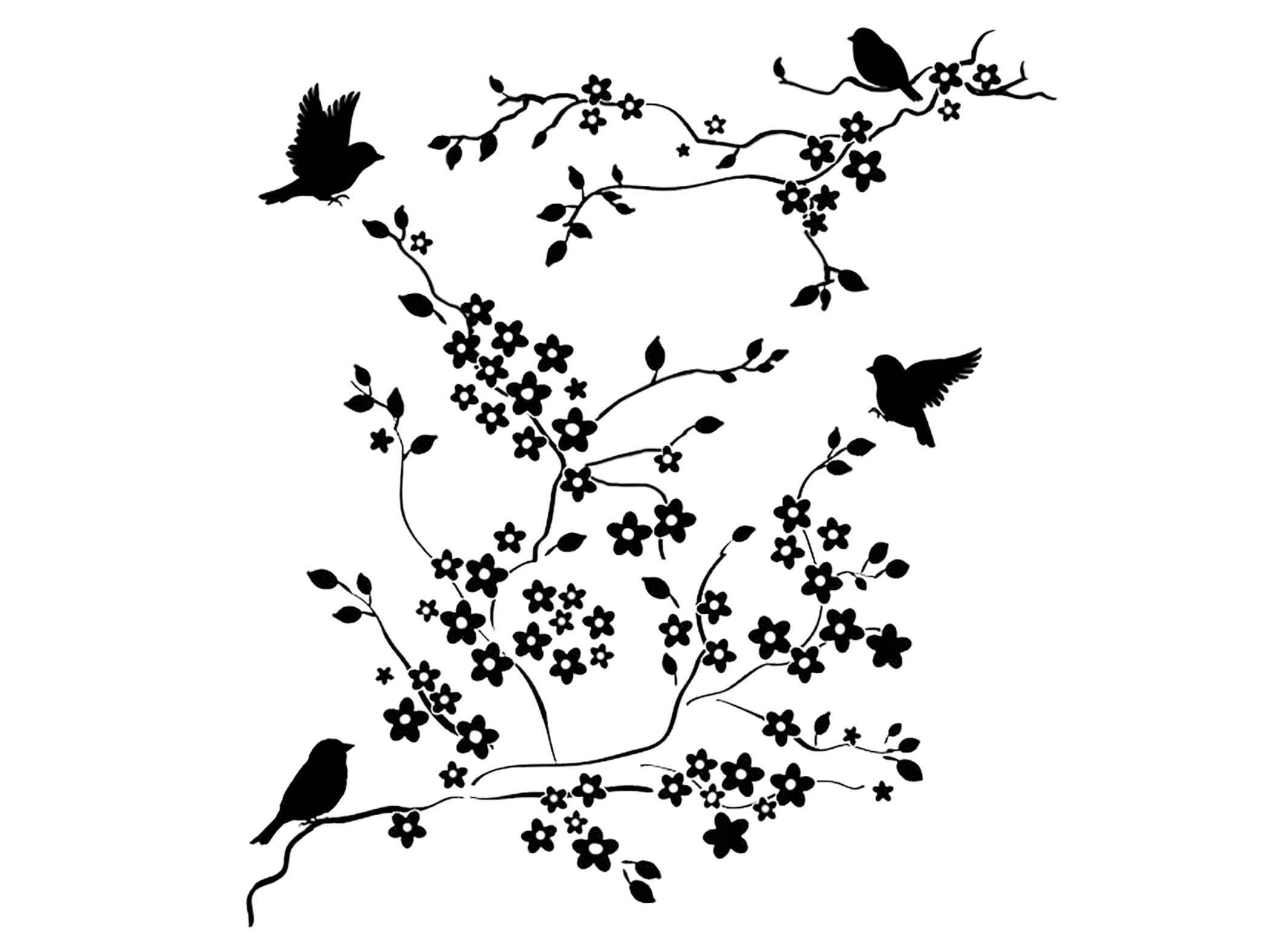 Birds Flowering Branch 2 pcs 4 Inch Black Fused Glass Decals