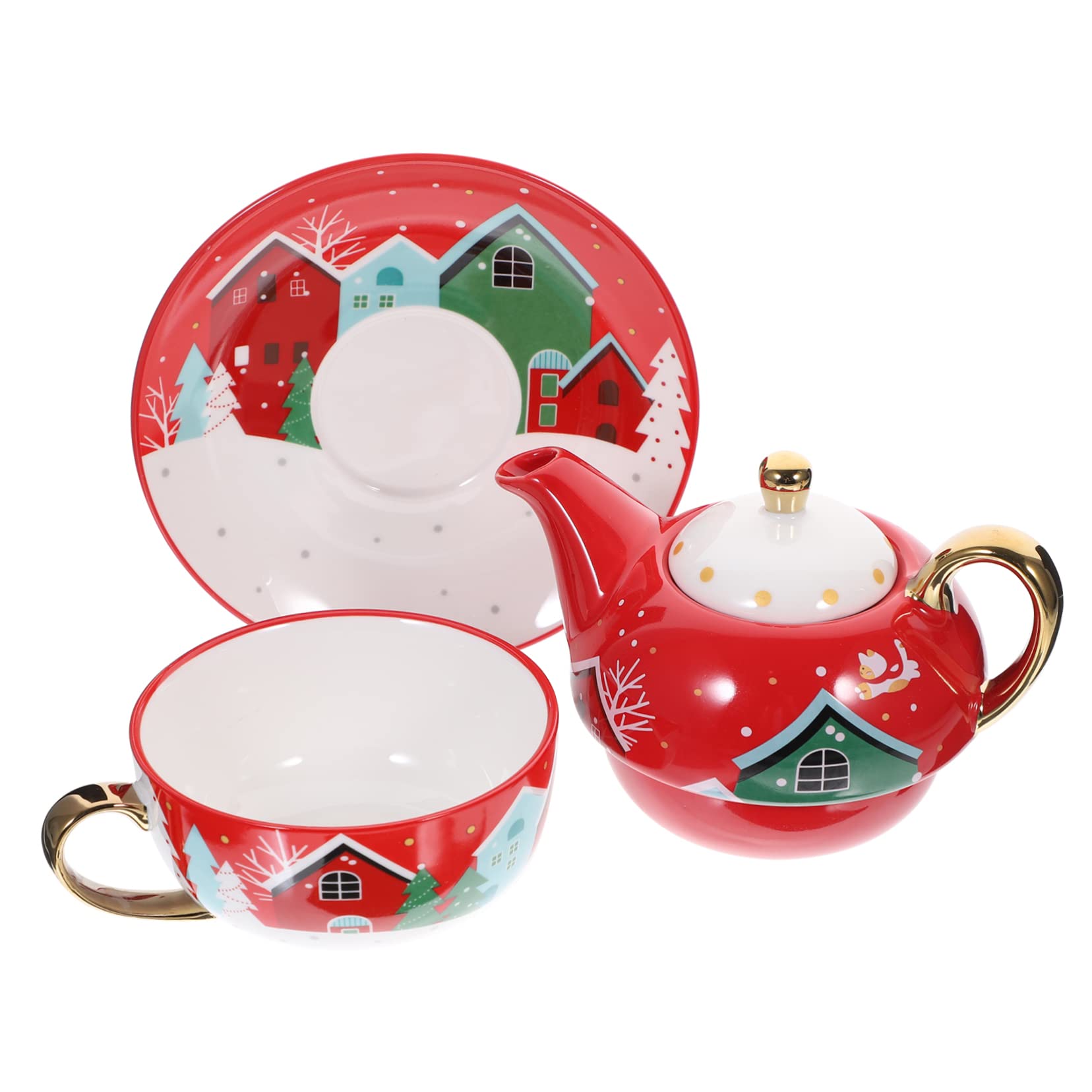 Teekanne aus Keramik 420ml mit Tasse und Untertasse für Weihnachten Feier