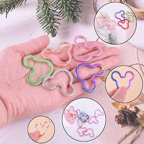 Miniatura 5 de Anillos divididos en forma de cabeza de ratón, coloridos llaveros planos, de metal, creativo, para bolsa, hogar, automóvil, oficina, organización,