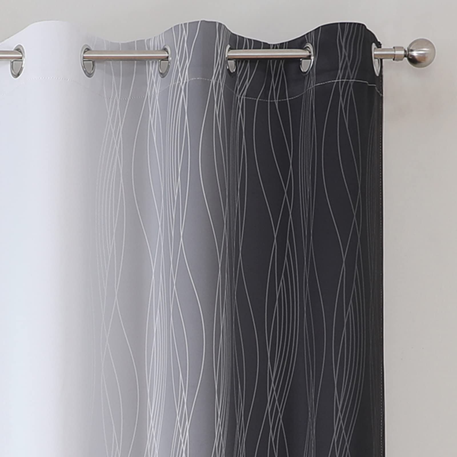 Estelar Textiler Thermal Insulated Blackout Curtains for Living Room, Ombre Black and Greyish White Blackout Drapes, Gradient Full Light Blocking Energy Saving Curtains for Bedroom, 42Wx84L, 2 Panels