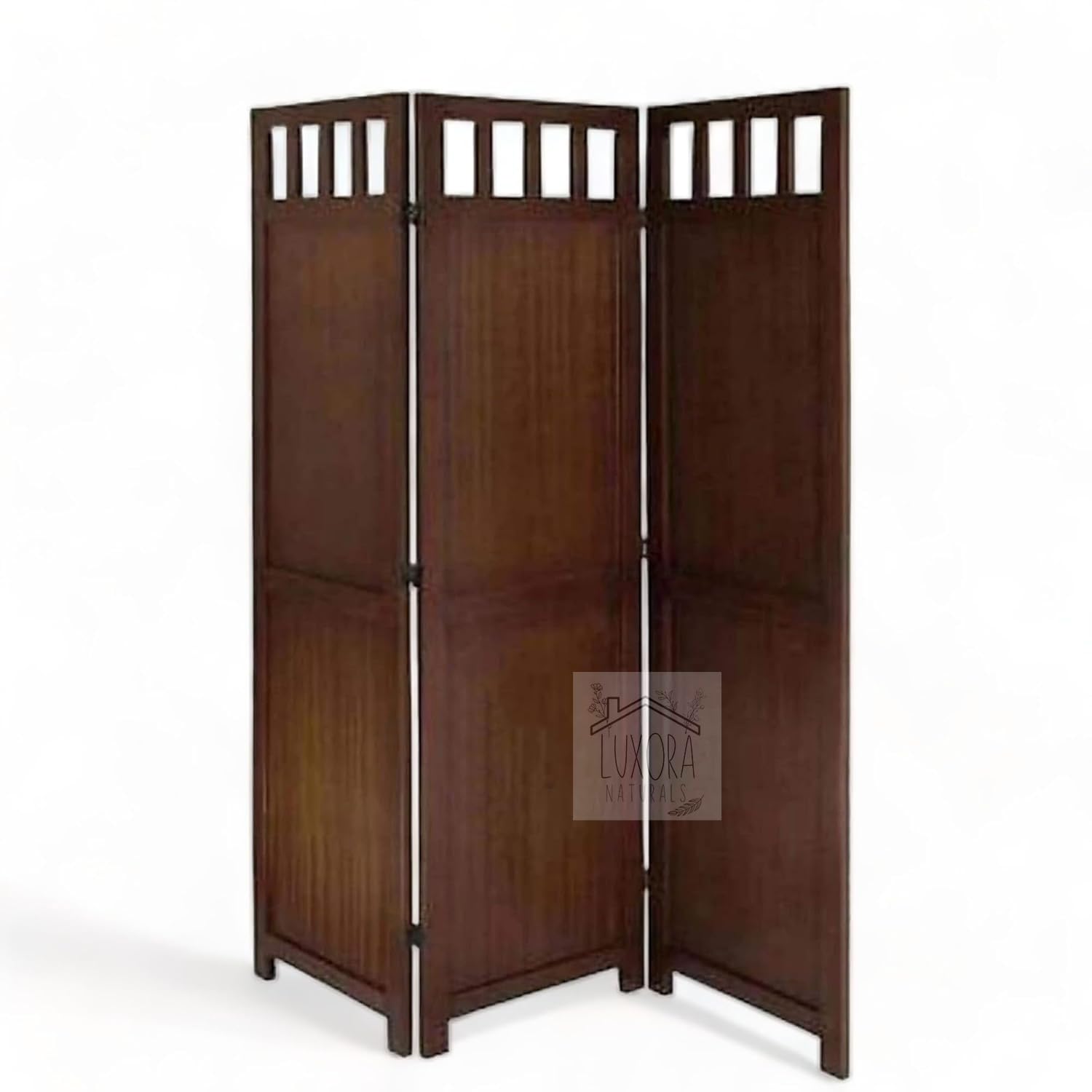 LUXORA NATURALS Wooden Partition Screen/Room Divider Traditional Handicrafts Plain Pattern 6Ft Height (3 Panels) Color- Burnt Finish-image-36