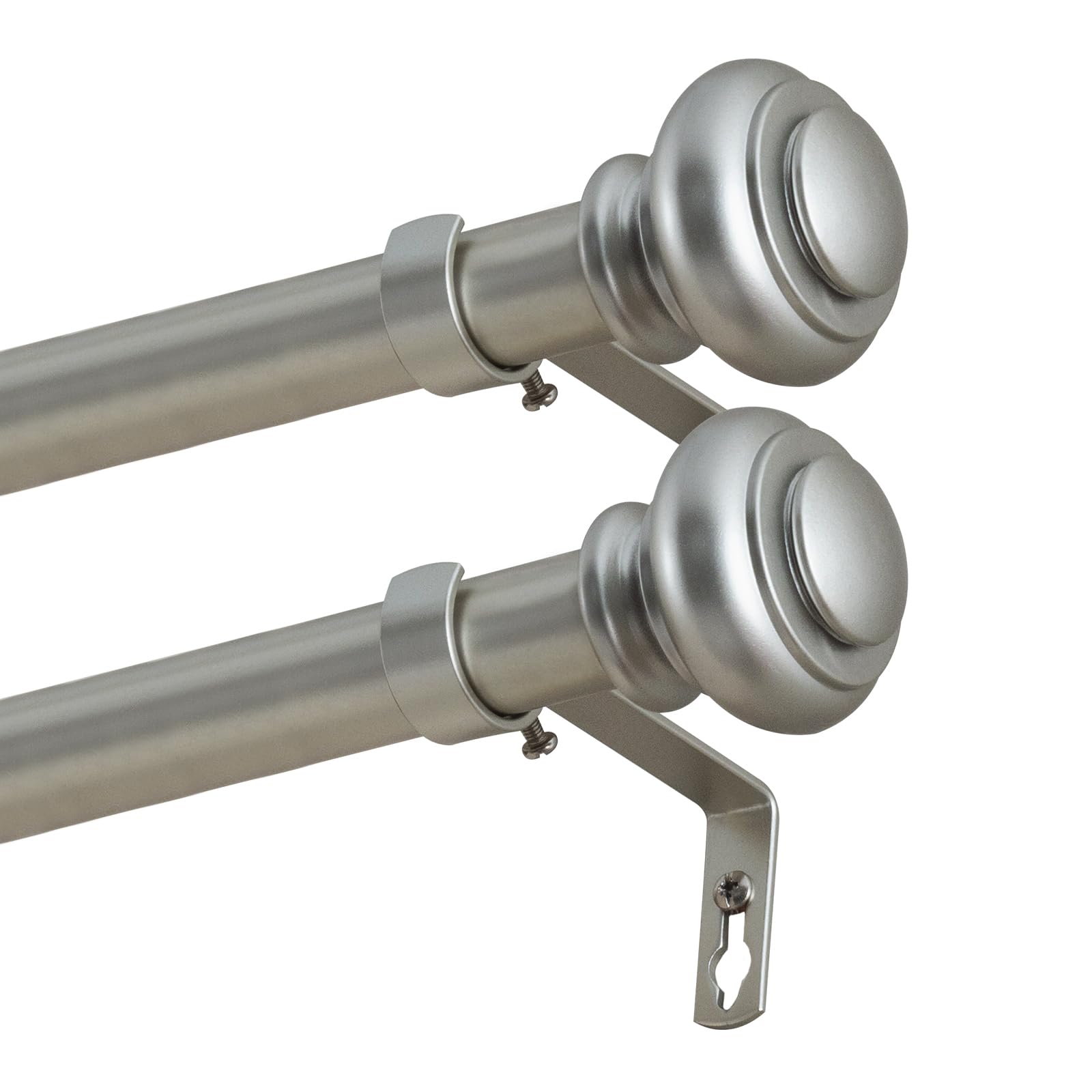 BellaHills Curtain Poles for Windows 25mm Single Curtain Rod with Classic Finials 76 to 190 cm, Adjustable Curtain Pole with Brackets Fittings Set for Living Room & Door, 2 Pack, Nickel