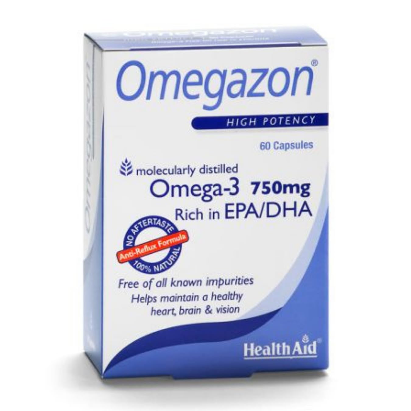 Health Aid Integratore Omega 3 1250 mg - Nuova Formula Entericare® con Olio di Pesce (Fish Oil) e Vitamina E, 60 Omega 3 Capsule Softgel - Omegazon