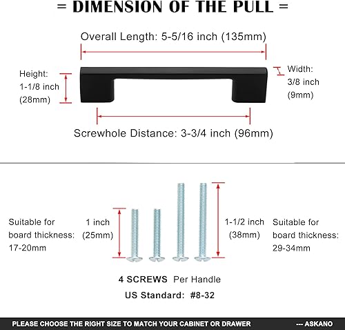 Miniatura 4 de Paquete de 20 tiradores negros de pie ancho para gabinete de cocina ZP2205, herrajes sólidos para cajón, aparador, baño, tocador, puerta de muebles,