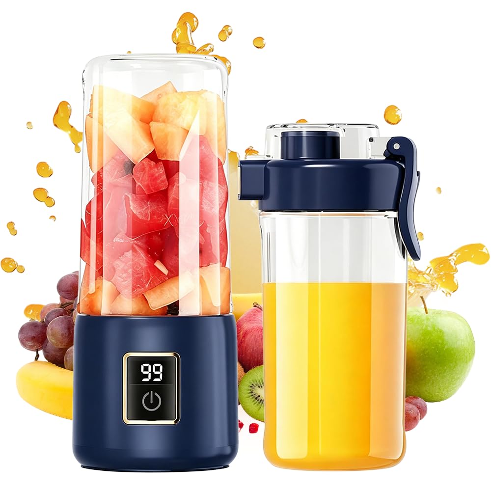 Portable Blender, USB Rechargeable Mini Bullet Blender with 500ml To Go Bottle and Travel Lid, Portable Blender Smoothie Make, Low Noise Personal Juicer Bottle for Fruits Shakes Home Office Outdoors