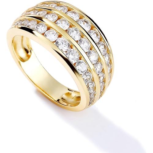 HUXICUI 14K Gold Plated Womens CZ Rings | Wide Wedding Band | Cubic Zirconia Dainty Engagement Ring Comfort Fit Size 6/7/8/9