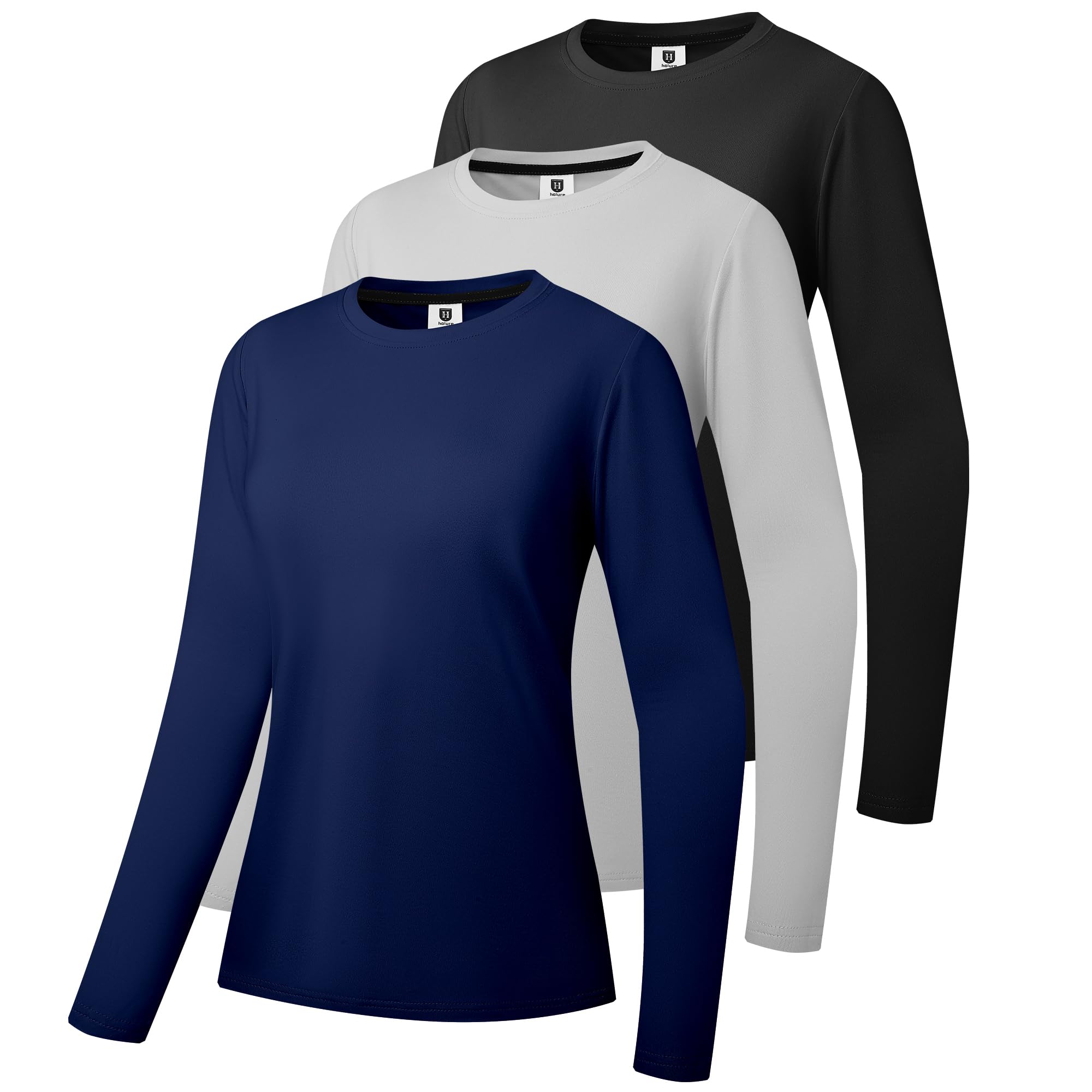 3er Pack oder 5er Pack Damen Baumwolle Langarm T-Shirts Rundhalsshirt Classic-Fit Hemd Weiche Atmungsaktive Casual Tee Mode Basic Tops