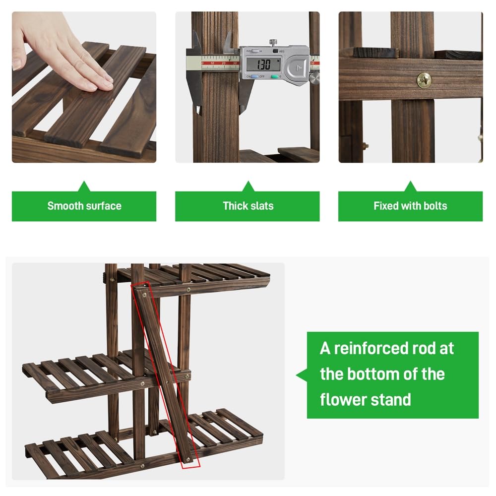 Yaheetech Soporte para Plantas de Madera Maciza Abeto Estantería para Plantas Soporte Macetas de 6 Niveles para Balcón Terraza Patio Interior Exterior Altura 140 cm