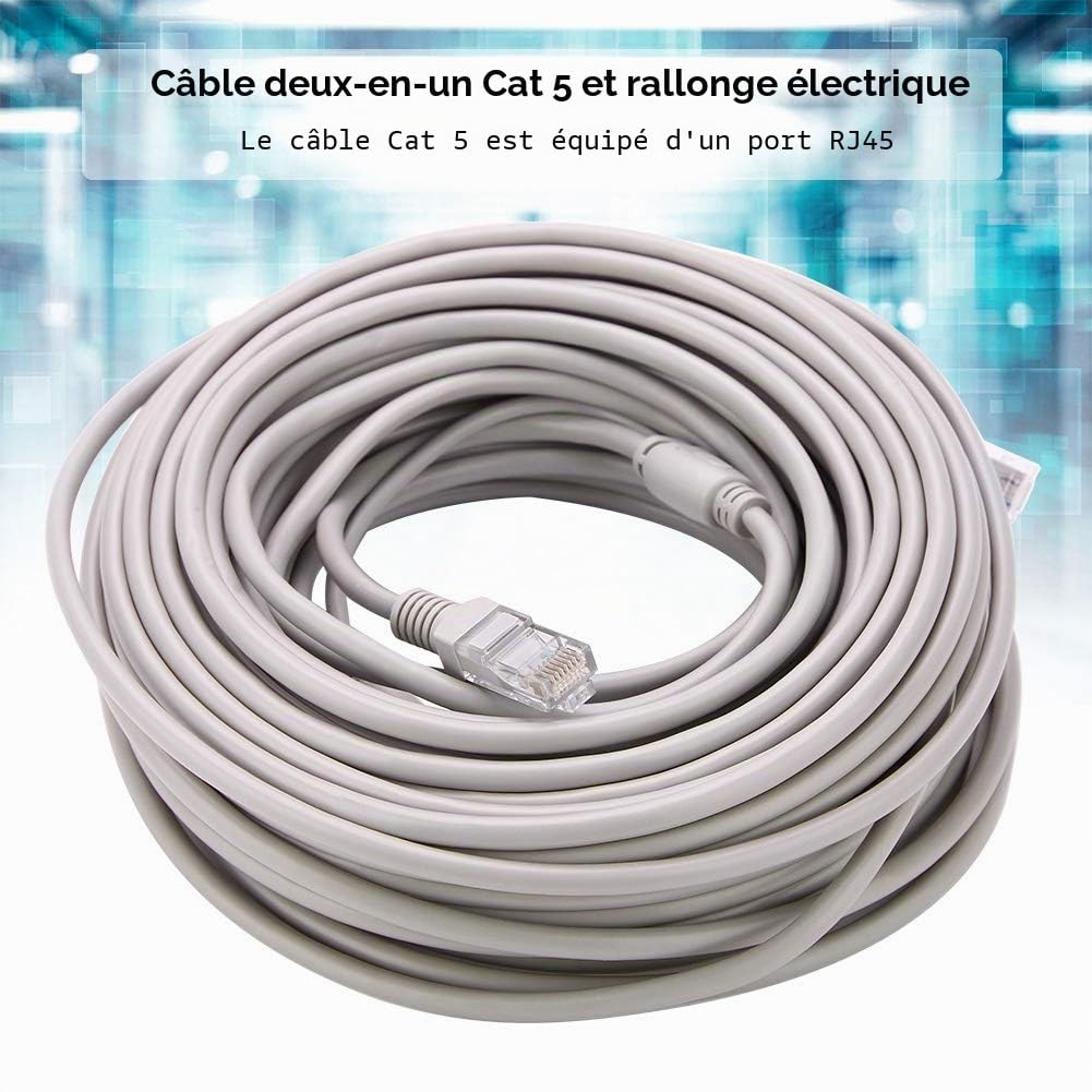 KIMISS RJ45 Cat 5 Réseau Ethernet Câble de raccordement + Câble Ethernet CCTV DC 5M / 10M / 15M / 20 mètres pour les caméras IP Système NVR 10Mbps / 100Mbps(20M)