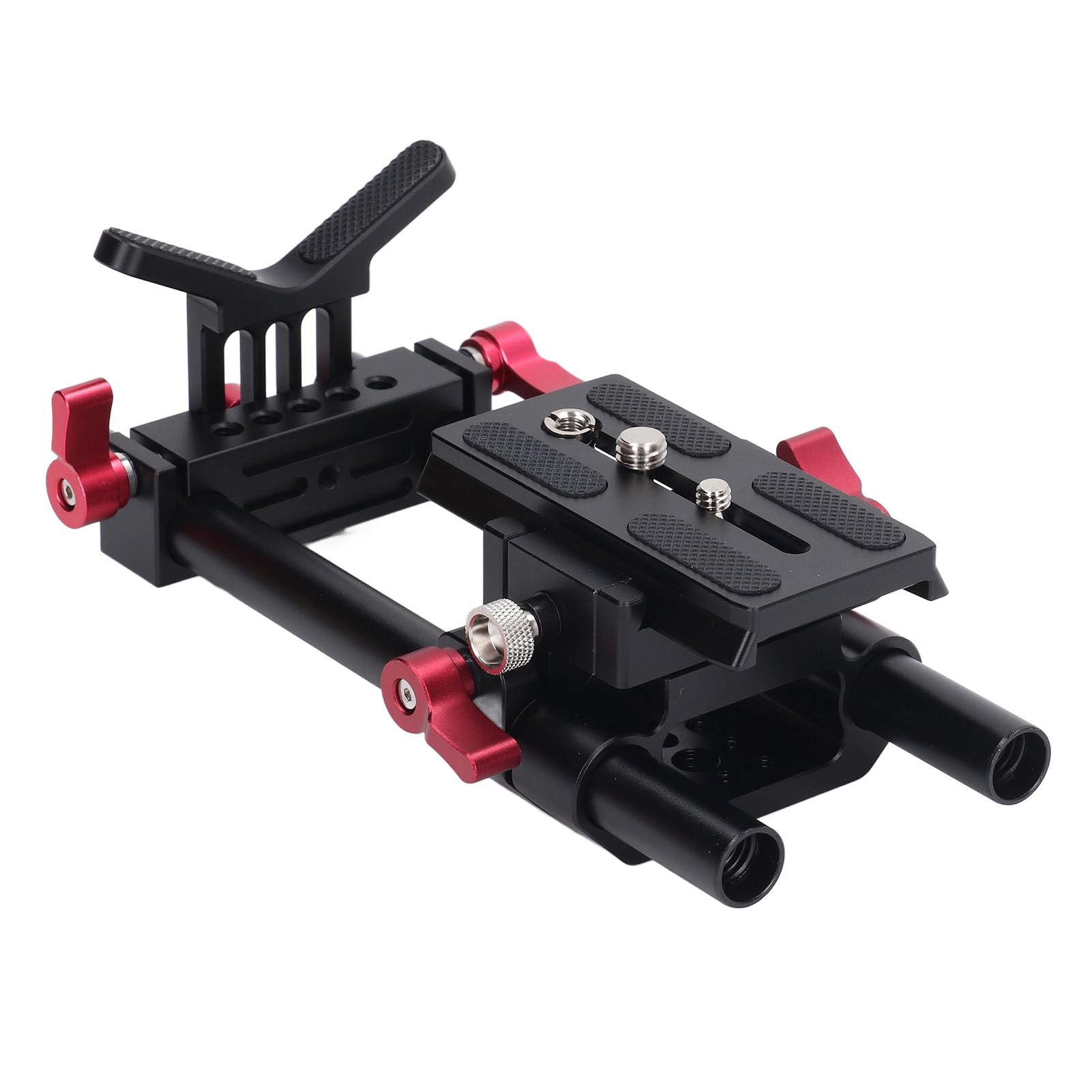 Supporto per Treppiede a Sgancio Rapido per Fotocamere DSLR, Kit di Accessori per Riprese Cinematografiche Vlog con Supporto per Obiettivo Regolabile e a Doppia Asta,