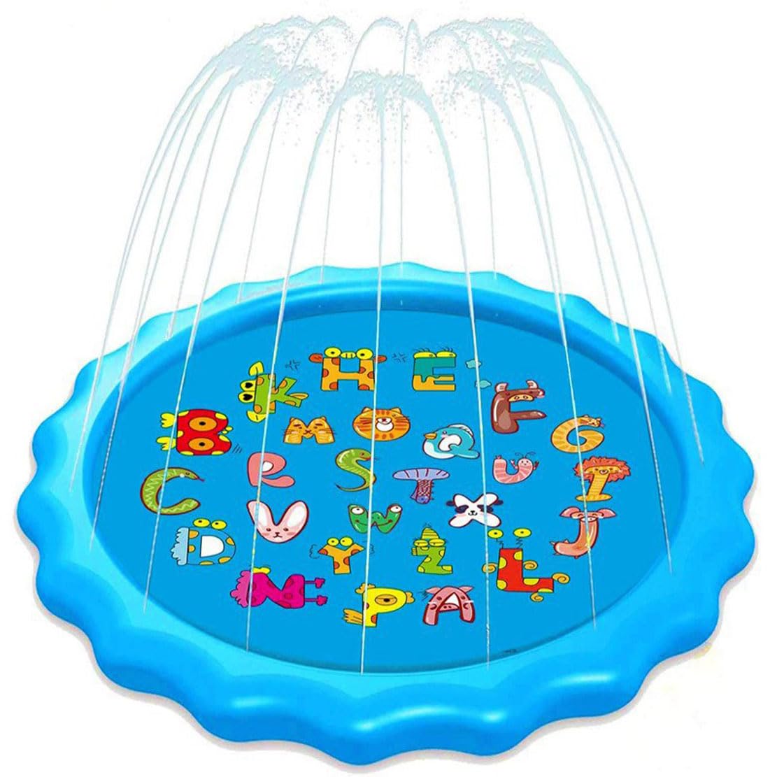 Splash Pad for Kids and Dogs, Kids Splash Pad Sprinkler, Inflatable Sprinkler Play Mat, 170cm, Outdoor Summer Backyard Wading Pool with Spray, Foldable Outdoor Water Toy (Light blue words)