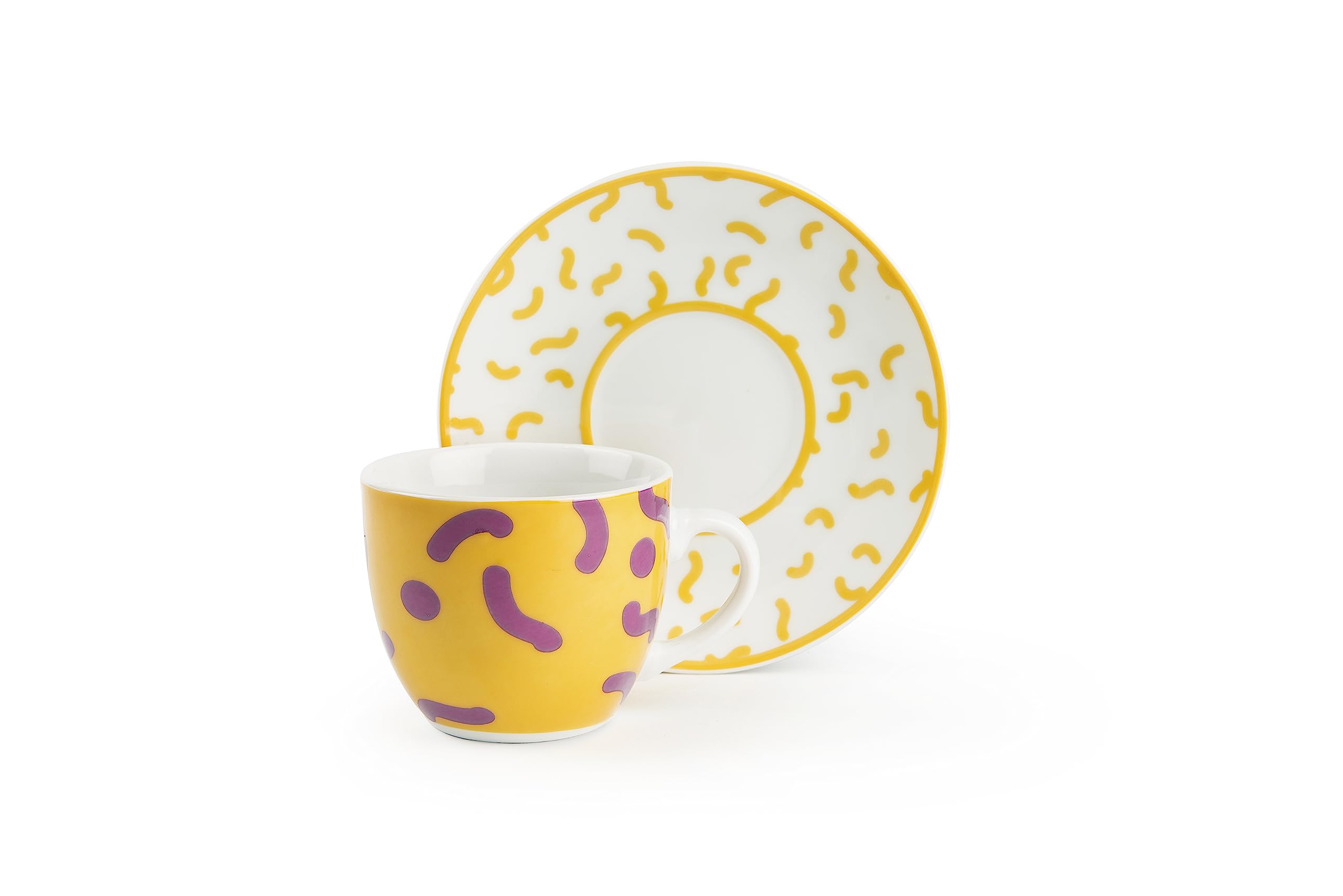 Excelsa Radical - Juego de 6 tazas de café con platillo, porcelana, multicolor, 90 Mililitros