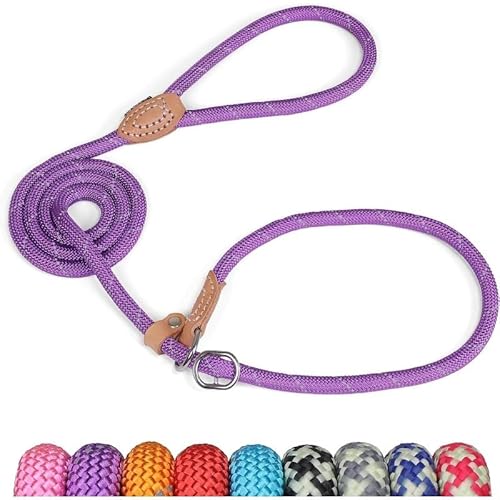 ペット用 スリップ リード ロープ 小型、中型、大型、超大型、犬、猫用 - 1.5m (1cm x 150cm,紫)