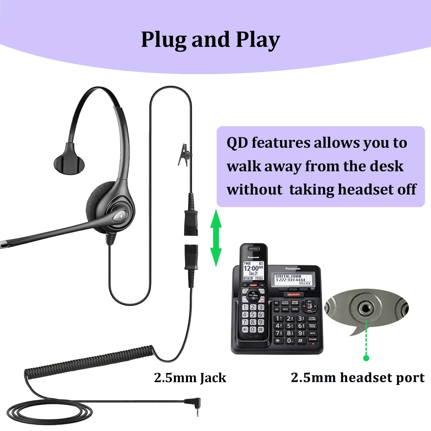 Amazon | Plantronicsクイックディスコネクトヘッドセット用2.5mm→QD