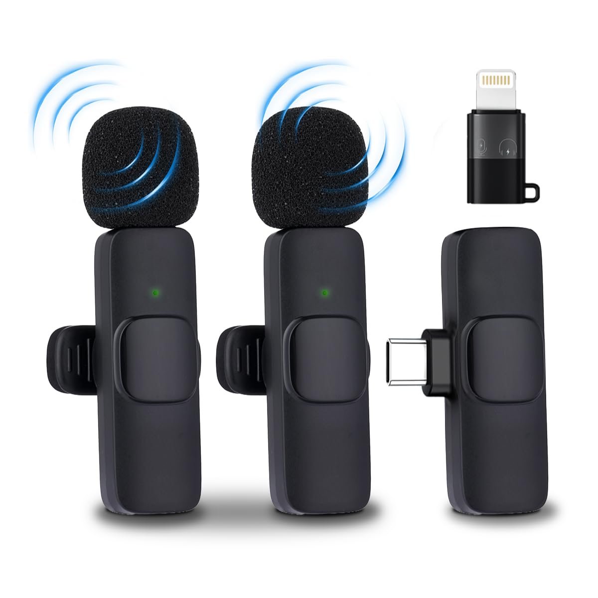 NK Mikrofon bezprzewodowy - bezprzewodowy mikrofon Lavalier do iPhone/Android/PC/laptopa, wtyczka i grać, zestaw 2 mikrofonów z klapką do nagrywania Tiktok/Twtch/Youtube/Vloga, redukcja szumów, brak