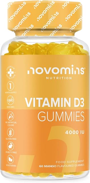 Vitamin D Gummies - High Strength 4000 IU Adult Vitamin D3 Gummies - Chewable Gummy Vitamins - Vegetarian - Gluten Free - Vitamin D Gummies by Novomins