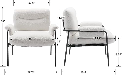 Miniatura 2 de Comfy Modern - Silla decorativa con cojín grueso, Cloud Boucle, silla de lectura con reposabrazos suaves y marco de metal para dormitorio, rincón de