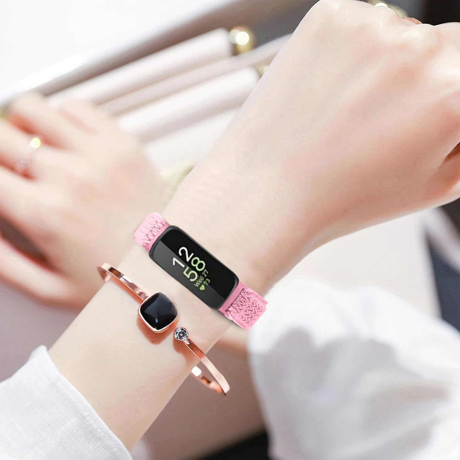 5-Pack Elastic Nylon Bands Compatible with Fitbit Inspire 3/Inspire 2/Inspire HR/Inspire, Breathable Adjustable Replacement Stretchy Nylon Loop Wristband Sport Strap for Women Men - Image 4