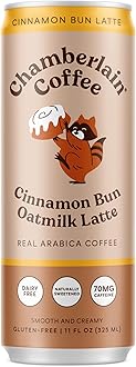 Chamberlain Coffee Cinnamon Bun Latte with Oatmilk - Canned Coffee - Rich, Sweet & Creamy - Vegan With No Preservatives or Artificial Sweeteners - Latte with Oat Milk - 11 Fluid Ounces, Case Pack, 12